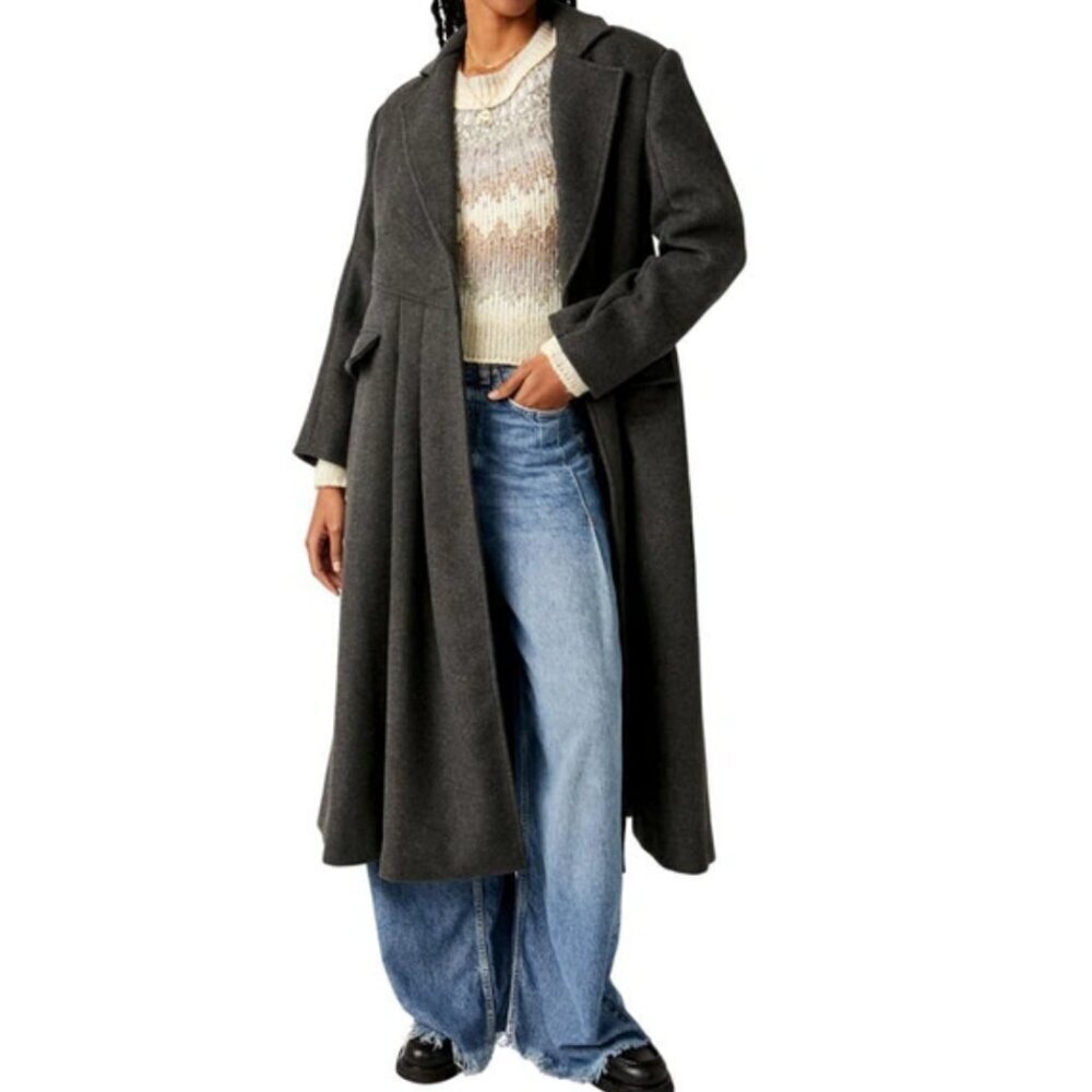 NWOT Free People Victoria Princess Seam Coat in Heather Charcoal